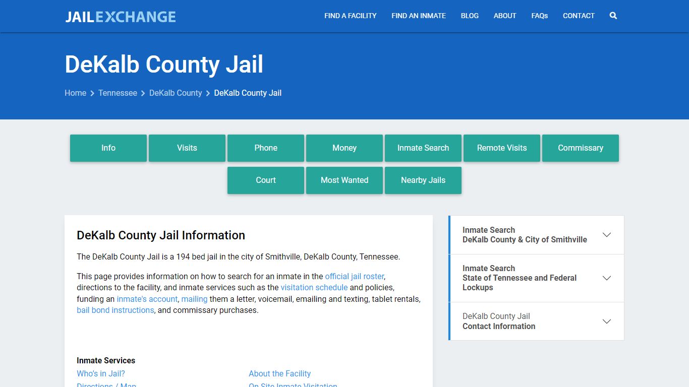 DeKalb County Jail, TN Inmate Search, Information