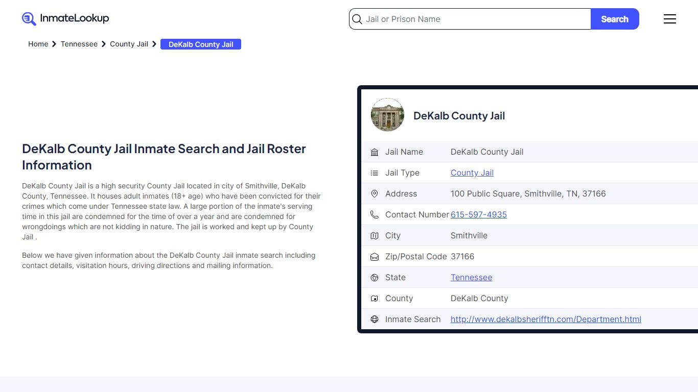 DeKalb County Jail (TN) Inmate Search Tennessee - Inmate Lookup